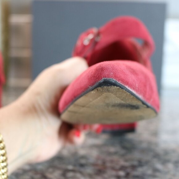 Wine Color Suede Heels by Mark Fisher, Carney Pumps.  8.5 M.  3" Block Heels - Picture 11 of 13